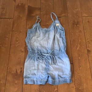 Cross back denim romper